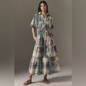 Anthropologie The Somerset Maxi Shirt Dress Floral Plaid Size XL NWT